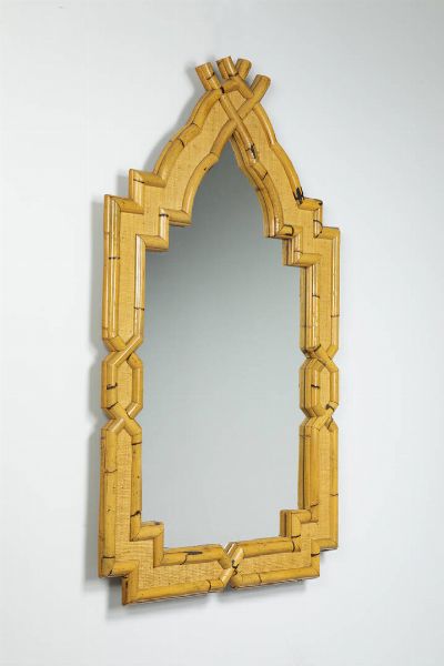 VIVAI DEL SUD : Specchio con cornice in bamboo. Anni '70 cm 157x91  - Asta Design e illuminazione - Associazione Nazionale - Case d'Asta italiane