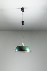 LUMI - MILANO - Lampadario con movimento saliscendi in metallo verniciato e ottone. Anni '50