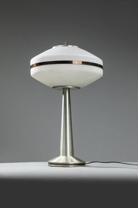 STILUX - Lampada da tavolo in acciaio con diffusore in vetro. Anni '60 h cm 65