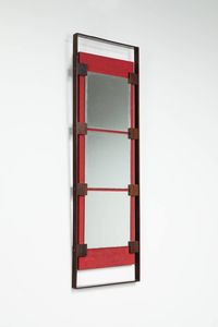 STILDOMUS - Specchiera composta da tre specchi su supporto in legno. Anni '50 cm 131x41