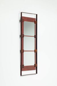 STILDOMUS - Specchiera composta da tre specchi su supporto in legno. Anni '50 cm 131x41