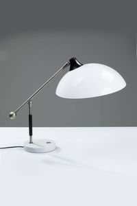 STILUX - Lampada da tavolo in metallo cromato  diffusore in metacrilato  base in marmo. Anni '50 Altezza regolabile