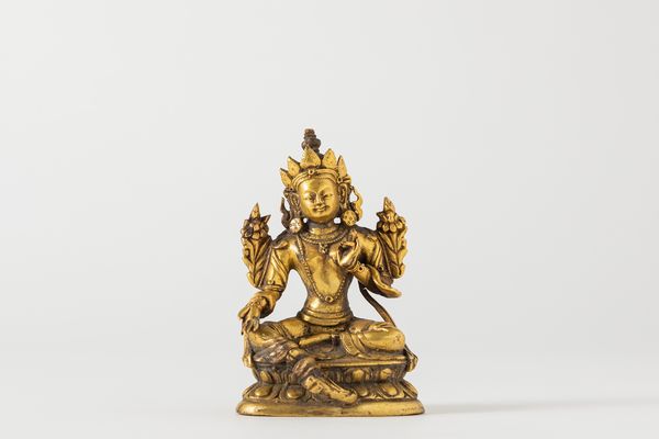 Piccola scultura in bronzo dorato raffigurante Tara verde. Tibet, secolo XIX  - Asta Arte orientale / 东方艺术 - Associazione Nazionale - Case d'Asta italiane