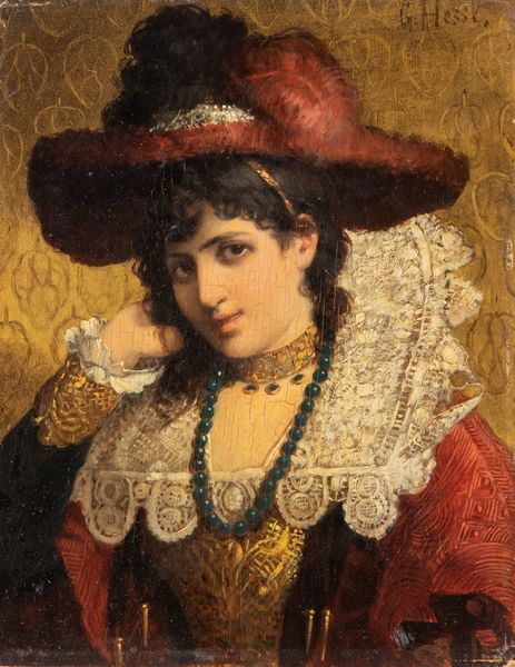 Gustav August Hessl : Giovane donna con cappello piumato  - Asta Arte figurativa tra XIX e XX Secolo - Associazione Nazionale - Case d'Asta italiane