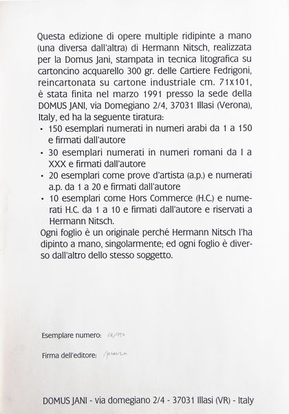 Hermann Nitsch : Ubermalte Bild - Lithographien, Domus Jani  - Asta Arte Moderna e Contemporanea - Associazione Nazionale - Case d'Asta italiane