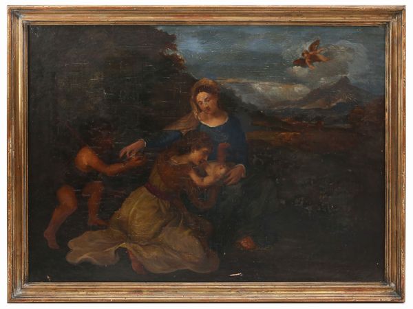 Matrimonio mistico di Santa Caterina e San Giovannino, da Tiziano  - Asta L'arte di arredare - Associazione Nazionale - Case d'Asta italiane