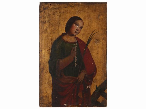 Maniera della Pittura umbra del XV secolo : Santa Caterina  - Asta L'arte di arredare - Associazione Nazionale - Case d'Asta italiane