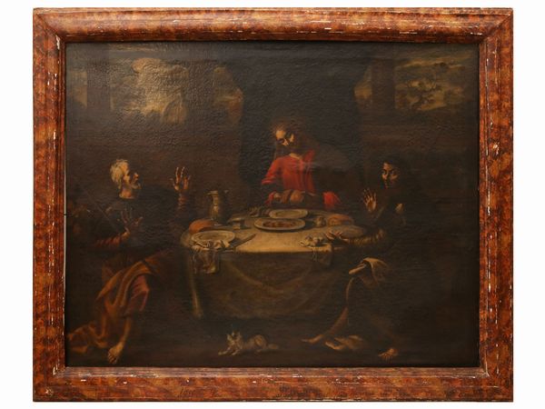 Scuola toscana del XVI/XVII secolo : Cena in Emmaus  - Asta L'arte di arredare - Associazione Nazionale - Case d'Asta italiane