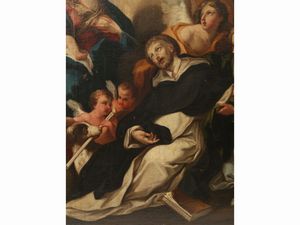 Scuola emiliana del XVIII secolo : La Madonna allatta San Domenico di Guzman  - Asta L'arte di arredare - Associazione Nazionale - Case d'Asta italiane