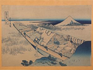 Katsushika Hokusai after : Monte Fuji e Ushibori nella provincia di Hitachi  - Asta L'arte di arredare - Associazione Nazionale - Case d'Asta italiane