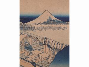 Katsushika Hokusai after : Monte Fuji e Ushibori nella provincia di Hitachi  - Asta L'arte di arredare - Associazione Nazionale - Case d'Asta italiane