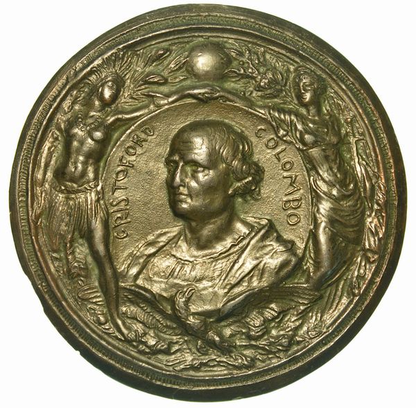 GENOVA. Cristoforo Colombo, 1451-1506. IV centenario della scoperta dell'America. Placchetta uniface in bronzo.  - Asta Numismatica - Associazione Nazionale - Case d'Asta italiane