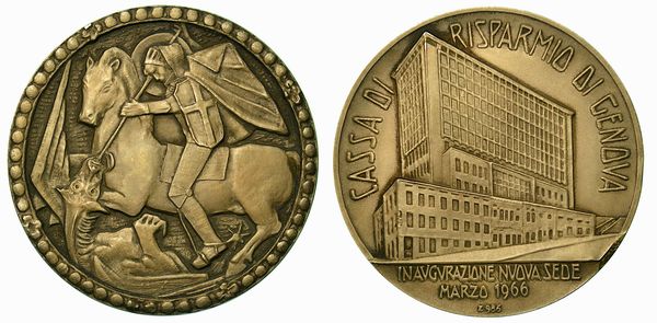 GENOVA. Cassa di Risparmio di Genova - Inaugurazione della nuova sede, marzo 1966. Medaglia in argento.  - Asta Numismatica - Associazione Nazionale - Case d'Asta italiane