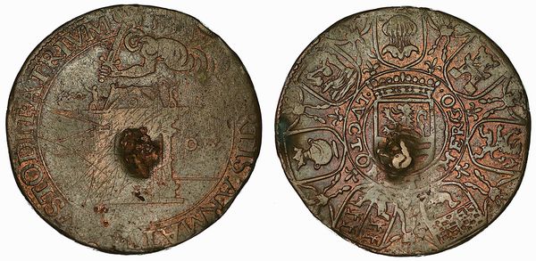 Ostenda assediata dagli Spagnoli (5 luglio 1601), gli Zelandesi ne ricordano la difesa. Gettone in rame 1602.  - Asta Numismatica - Associazione Nazionale - Case d'Asta italiane