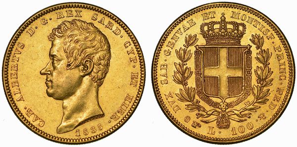 REGNO DI SARDEGNA. CARLO ALBERTO DI SAVOIA, 1831-1849. 100 Lire 1835. Torino.  - Asta Numismatica - Associazione Nazionale - Case d'Asta italiane