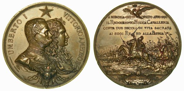 REGNO D'ITALIA. UMBERTO I DI SAVOIA, 1878-1900. Medaglia in bronzo 1890. Per il Bicentenario del Nizza Cavalleria.  - Asta Numismatica - Associazione Nazionale - Case d'Asta italiane