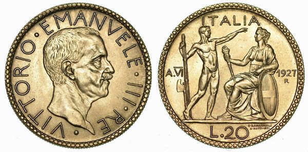 REGNO D'ITALIA. VITTORIO EMANUELE III DI SAVOIA, 1900-1946. 20 Lire 1927/A. VI.  - Asta Numismatica - Associazione Nazionale - Case d'Asta italiane