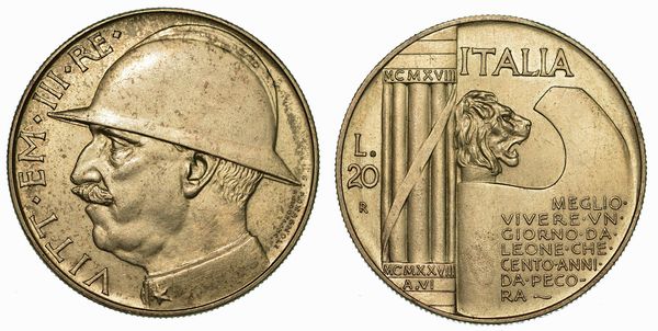 REGNO D'ITALIA. VITTORIO EMANUELE III DI SAVOIA, 1900-1946. 20 Lire 1928/A. VI. Elmetto.  - Asta Numismatica - Associazione Nazionale - Case d'Asta italiane