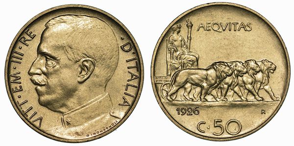 REGNO D'ITALIA. VITTORIO EMANUELE III DI SAVOIA, 1900-1946. 50 Centesimi 1926. Leoni.  - Asta Numismatica - Associazione Nazionale - Case d'Asta italiane