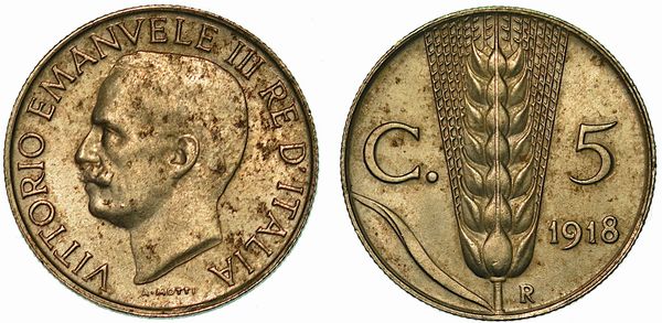 REGNO D'ITALIA. VITTORIO EMANUELE III DI SAVOIA, 1900-1946. 5 Centesimi 1918. PROVA IN FERRO/NICHEL.  - Asta Numismatica - Associazione Nazionale - Case d'Asta italiane