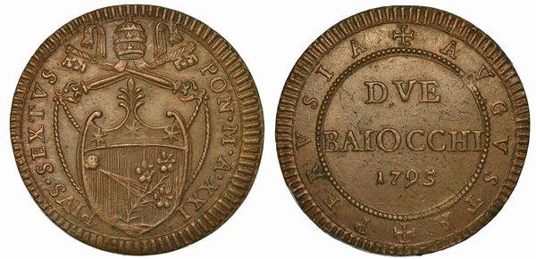 STATO PONTIFICO. PIO VI, 1775-1799. 2 Baiocchi 1795/A. XXI. Perugia.  - Asta Numismatica - Associazione Nazionale - Case d'Asta italiane