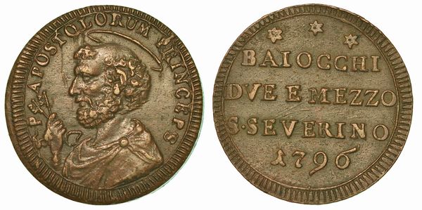 STATO PONTIFICO. PIO VI, 1775-1799. 2 e 1/2 Baiocchi 1796. San Severino.  - Asta Numismatica - Associazione Nazionale - Case d'Asta italiane