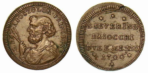 STATO PONTIFICO. PIO VI, 1775-1799. 2 e 1/2 Baiocchi 1796. San Severino.  - Asta Numismatica - Associazione Nazionale - Case d'Asta italiane