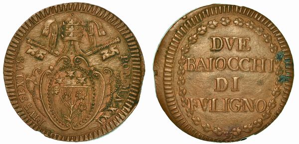 STATO PONTIFICO. PIO VI, 1775-1799. 2 Baiocchi 1795/A. XXI. Foligno.  - Asta Numismatica - Associazione Nazionale - Case d'Asta italiane