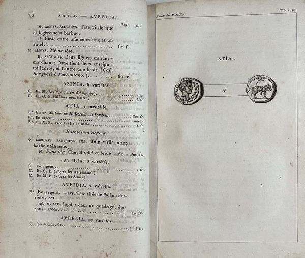 MIONNET T. E. De la raret et du prix des mdailles romaines, ou recueil contenant les types rares et indits des mdailles d'or, d'argent et de bronze, frappes pendant la dure de la rpublique et del'empire romain, seconde dition [1827]. Due volumi.  - Asta Numismatica - Associazione Nazionale - Case d'Asta italiane