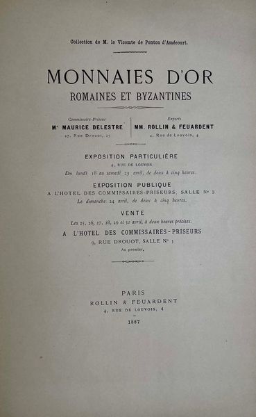 ROLLIN & FEUARDENT. Collection de M. le Vicomte de PONTON D'AMECOURT. Parigi, 25-30 Aprile 1887.  - Asta Numismatica - Associazione Nazionale - Case d'Asta italiane