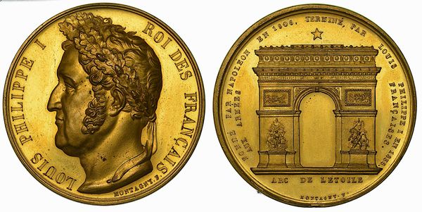 FRANCIA. LOUIS PHILIPPE I, 1830-1848. COMPLETAMENTO DELL'ARCO DI TRIONFO. Medaglia di bronzo dorato 1836.  - Asta Numismatica - Associazione Nazionale - Case d'Asta italiane