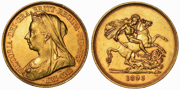 REGNO UNITO. VICTORIA, 1837-1901. 5 Pounds 1893.  - Asta Numismatica - Associazione Nazionale - Case d'Asta italiane
