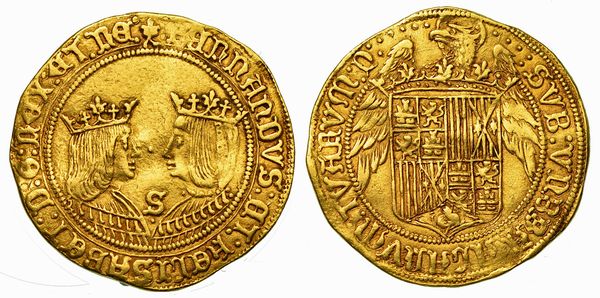 SPAGNA - CASTIGLIA E LEON. FERNANDO V E ISABEL I, 1474-1504. Doppio Excelente. Siviglia.  - Asta Numismatica - Associazione Nazionale - Case d'Asta italiane