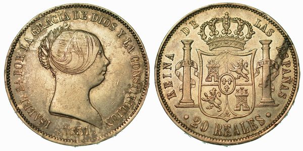 SPAGNA. ISABEL II, 1833-1868. 20 Reales 1851.  - Asta Numismatica - Associazione Nazionale - Case d'Asta italiane