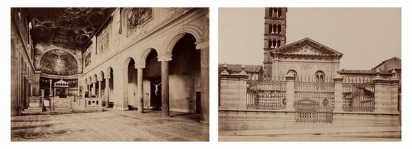 Gustave Eugène Chauffourier, Attribuito a : Facciata della Chiesa di S. Pudenziana ; Interno della Chiesa di S. Clemente, Roma  - Asta Fotografia: Under 1K - Associazione Nazionale - Case d'Asta italiane