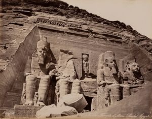 Félix Bonfils - Nubie, Temple D'Abou Simbel, Egypte ; Ile de Phyloe, Pris de Bighe, Egypte