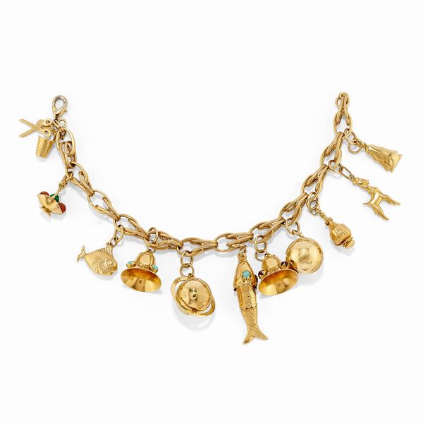 Bracciale charms in oro giallo 18k  - Asta Argenti dal XVIII al XX secolo - Associazione Nazionale - Case d'Asta italiane