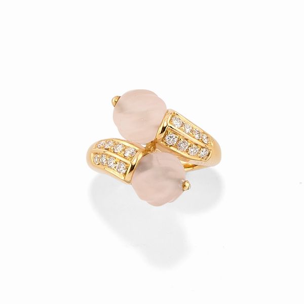 BOUCHERON : Anello in oro giallo 18k, diamanti e quarzo rosa  - Asta Argenti dal XVIII al XX secolo - Associazione Nazionale - Case d'Asta italiane