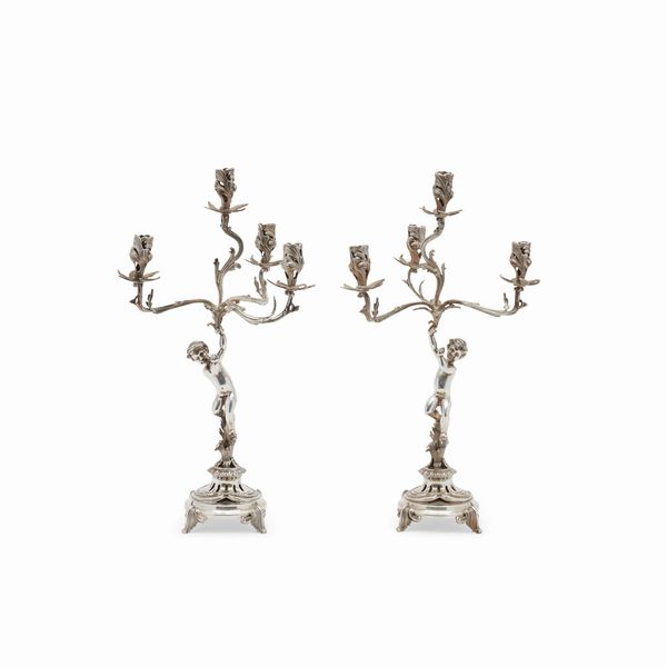 Coppia di candelabri in argento, Italia XX secolo  - Asta Argenti dal XVIII al XX secolo - Associazione Nazionale - Case d'Asta italiane