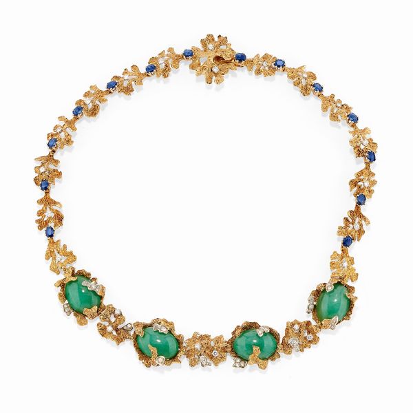 Collana in oro bicolore 18k, giadeite, zaffiri e diamanti  - Asta Argenti dal XVIII al XX secolo - Associazione Nazionale - Case d'Asta italiane