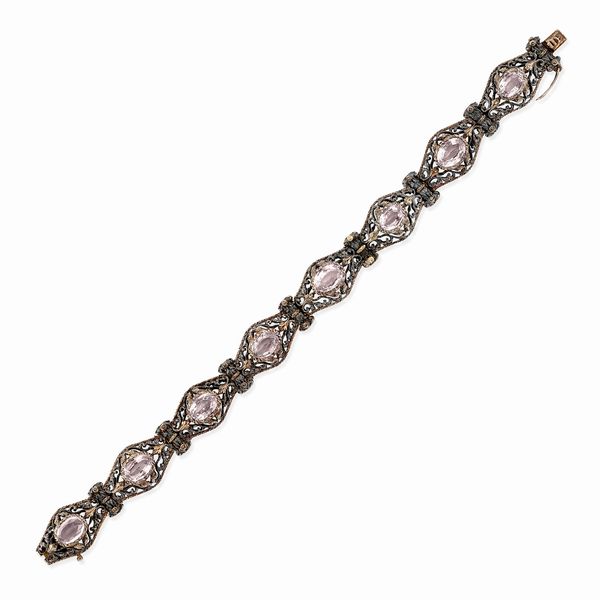 Bracciale in argento, oro giallo 18k e pietre rosa  - Asta Argenti dal XVIII al XX secolo - Associazione Nazionale - Case d'Asta italiane