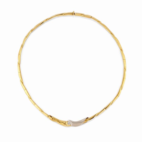 Collana in oro giallo 18k, platino e diamante  - Asta Argenti dal XVIII al XX secolo - Associazione Nazionale - Case d'Asta italiane