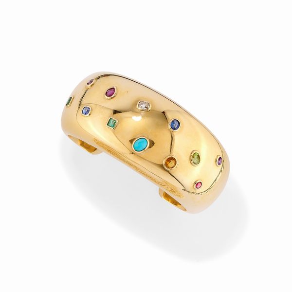 Bracciale in oro giallo 18k, diamanti, zaffiri, rubini, smeraldi e pietre colorate  - Asta Argenti dal XVIII al XX secolo - Associazione Nazionale - Case d'Asta italiane