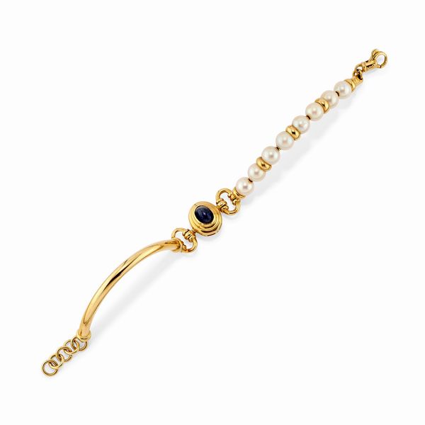 Bracciale in oro giallo 18k, perle e zaffiro  - Asta Argenti dal XVIII al XX secolo - Associazione Nazionale - Case d'Asta italiane