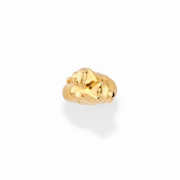 CARTIER : Anello in oro giallo 18k, onice e smeraldi  - Asta Argenti dal XVIII al XX secolo - Associazione Nazionale - Case d'Asta italiane