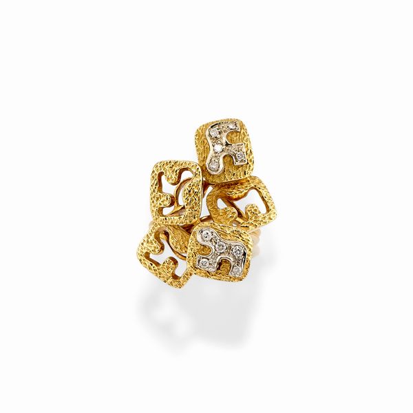 Anello in oro bicolore 18k e diamanti  - Asta Argenti dal XVIII al XX secolo - Associazione Nazionale - Case d'Asta italiane
