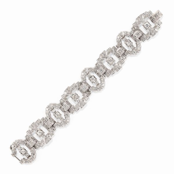 Bracciale in platino e diamanti, 1920 circa  - Asta Argenti dal XVIII al XX secolo - Associazione Nazionale - Case d'Asta italiane