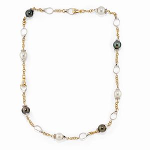 Silvia Kelly - Collana in oro bicolore 18k, perle coltivate e diamanti