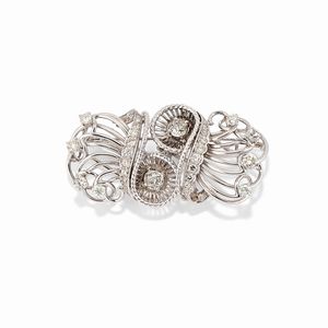 BOUCHERON - Spilla-doppia clip in oro bianco 18k, platino e diamanti