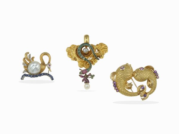 Lotto composto da tre spille animalier  - Asta Fine jewels - Associazione Nazionale - Case d'Asta italiane